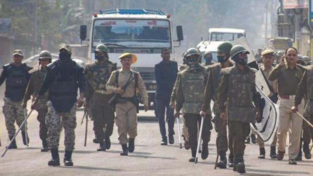 A security patrol in Guwahati which was rocked by protests against the Citizenship Act on Thursday.(PTI)