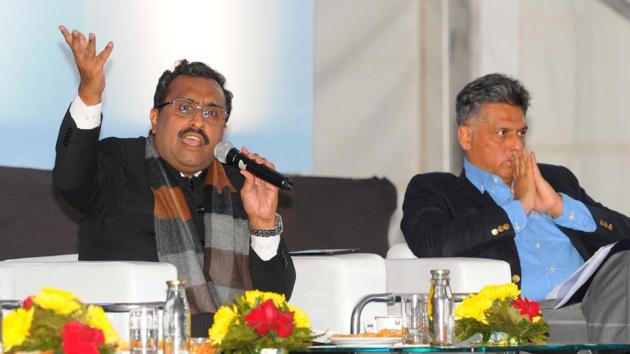 (From left) Ram Madhav and Manish Tiwari during the concluding day of Military Literature Festival-2019 at Lake Club in Chandigarh on Sunday(Keshav Singh/HT) (From left) Ram Madhav and Manish Tiwari during the concluding day of Military Literature Festival-2019 at Lake Club in Chandigarh on Sunday(Keshav Singh/HT)