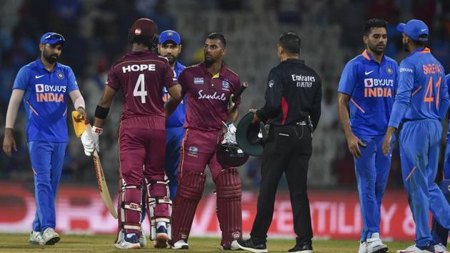 Shai Hope reacts after winning the first One-Day International (ODI) against India, at MAC Stadium in Chennai. (PTI)