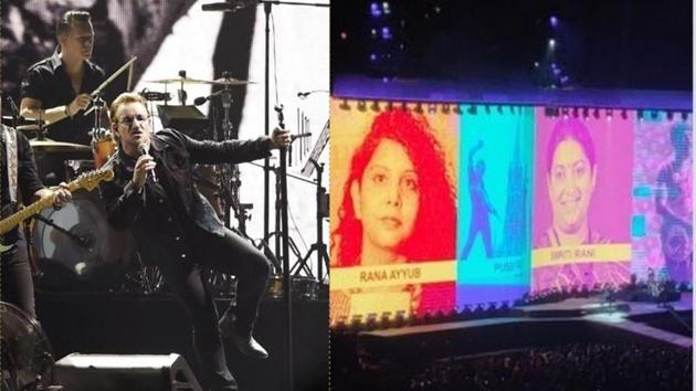 U2 paid tribute to Smriti Irani and many others at their maiden concert in Mumbai on Sunday.