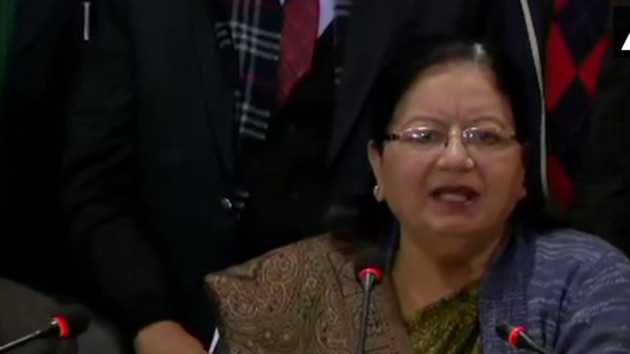 Jamia Millia Islamia vice chancellor Najma Akhtar at a press briefing, Dec 16, 2019. (ANI / Twitter) Jamia Millia Islamia vice chancellor Najma Akhtar at a press briefing, Dec 16, 2019. (ANI / Twitter)