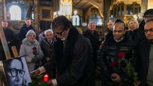 Amitabh Bachchan prays for his father Harivanshrai Bachchan at a church in POland.