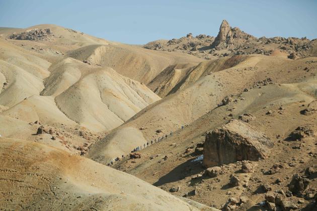 Bamiyan, famous as the home of two giant 6th-century Buddha carvings that the Taliban blew up, have been extensively scoured for mines and other explosives. Near the site of the blast that killed Moujtaba and his friends, DDG workers have painted white pathways showing which areas are clear of danger. “This is the last battlefield we are cleaning in Bamiyan, it dates back to 1986,” said Habib Noor, the DDG’s head for the province. (AFP) Bamiyan, famous as the home of two giant 6th-century Buddha carvings that the Taliban blew up, have been extensively scoured for mines and other explosives. Near the site of the blast that killed Moujtaba and his friends, DDG workers have painted white pathways showing which areas are clear of danger. “This is the last battlefield we are cleaning in Bamiyan, it dates back to 1986,” said Habib Noor, the DDG’s head for the province. (AFP)