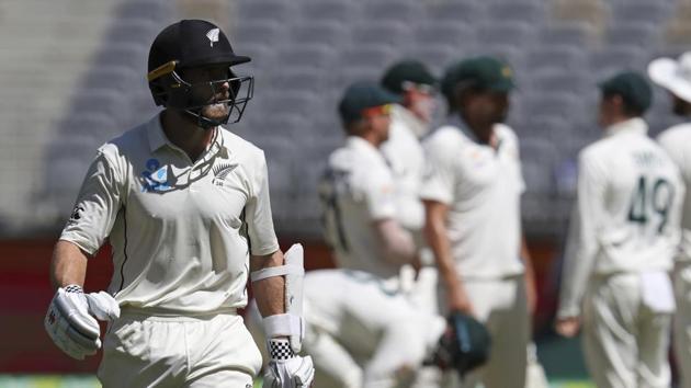 New Zealand's Kane Williamson, left, leaves the ground after being caught by Australia's Matthew Wade during Perth Test. (AP) New Zealand's Kane Williamson, left, leaves the ground after being caught by Australia's Matthew Wade during Perth Test. (AP)