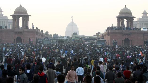 Demonstrators during a protest at Vijay Chowk, following the gangrape of a para-medical student in a moving bus, in New Delhi, December, 2012. (Sonu Mehta / HT File) Demonstrators during a protest at Vijay Chowk, following the gangrape of a para-medical student in a moving bus, in New Delhi, December, 2012. (Sonu Mehta / HT File)