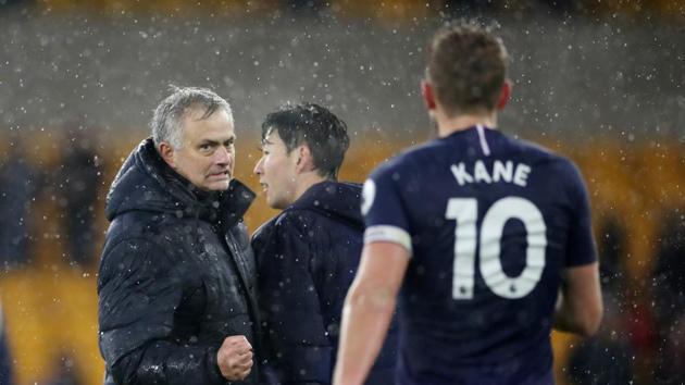 Tottenham Hotspur manager Jose Mourinho and Harry Kane celebrate after the match. (Action Images via Reuters) Tottenham Hotspur manager Jose Mourinho and Harry Kane celebrate after the match. (Action Images via Reuters)