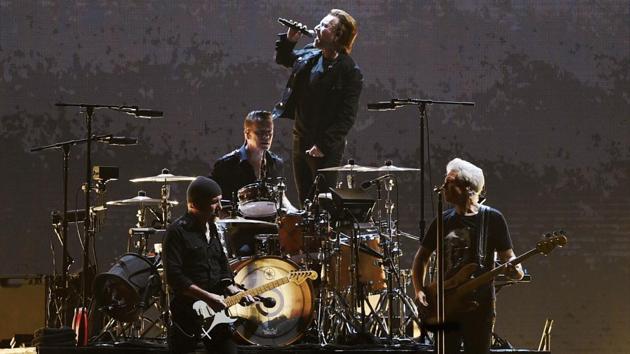 Navi Mumbai: Irish rock band U2 singer Bono with band members performs during a concert, in Navi Mumbai, Sunday, Dec. 15, 2019. (PTI Photo/Shashank Parade)(PTI12_15_2019_000248A) (PTI) Navi Mumbai: Irish rock band U2 singer Bono with band members performs during a concert, in Navi Mumbai, Sunday, Dec. 15, 2019. (PTI Photo/Shashank Parade)(PTI12_15_2019_000248A) (PTI)