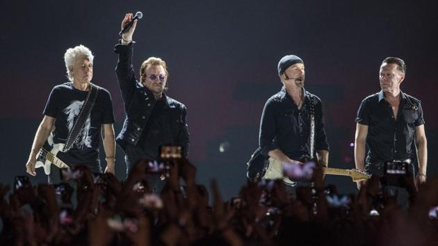 Mumbai, India - Dec. 15, 2019: Irish rock band U2 performs at D.Y.Patil Stadium,Nerul in Mumbai, India, on Sunday, December 15, 2019. (Photo by Pratik Chorge/Hindustan Times) (Pratik Chorge/HT Photo) Mumbai, India - Dec. 15, 2019: Irish rock band U2 performs at D.Y.Patil Stadium,Nerul in Mumbai, India, on Sunday, December 15, 2019. (Photo by Pratik Chorge/Hindustan Times) (Pratik Chorge/HT Photo)