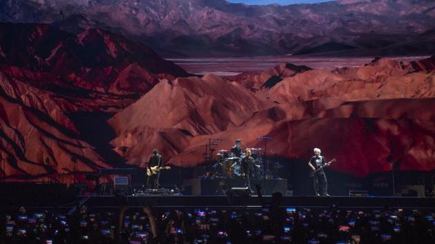 Mumbai, India - Dec. 15, 2019: Irish rock band U2 performs at D.Y.Patil Stadium,Nerul in Mumbai, India, on Sunday, December 15, 2019. (Photo by Pratik Chorge/Hindustan Times) (Pratik Chorge/HT Photo) Mumbai, India - Dec. 15, 2019: Irish rock band U2 performs at D.Y.Patil Stadium,Nerul in Mumbai, India, on Sunday, December 15, 2019. (Photo by Pratik Chorge/Hindustan Times) (Pratik Chorge/HT Photo)