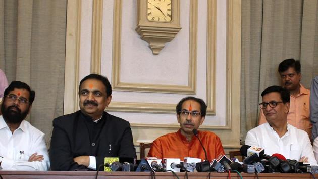 Maharashtra Chief Minister Uddhav Thackeray along with ministers at a press conference after the first cabinet meeting, in Mumbai, Thursday, Nov28, 2019. The state Cabinet expansion is likely to take place after the state legislature’s winter session, which begins in Nagpur on Monday and will conclude on December 21. (PTI) Maharashtra Chief Minister Uddhav Thackeray along with ministers at a press conference after the first cabinet meeting, in Mumbai, Thursday, Nov28, 2019. The state Cabinet expansion is likely to take place after the state legislature’s winter session, which begins in Nagpur on Monday and will conclude on December 21. (PTI)