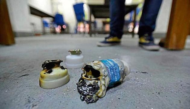 A spent tear gas shell is seen on the floor of Zakir Husain Library after police entered the university campus later on Sunday evening and beat the students, at Jamia Millia Islamia, in New Delhi, India, on Monday, December 16, 2019.(Burhaan Kinu/HT Photo) A spent tear gas shell is seen on the floor of Zakir Husain Library after police entered the university campus later on Sunday evening and beat the students, at Jamia Millia Islamia, in New Delhi, India, on Monday, December 16, 2019.(Burhaan Kinu/HT Photo)