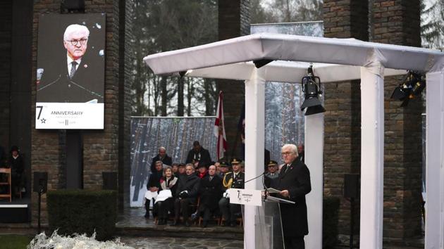 While speaking at the same event German President Frank-Walter Steinmeier took special time to thank the US troops even though German deaths exceeded well over 10,000 in the battle. “Those who died were victims of hatred, delusion, and a destructive fury that originated from my country,” he said. (Francisco Seco / AP) While speaking at the same event German President Frank-Walter Steinmeier took special time to thank the US troops even though German deaths exceeded well over 10,000 in the battle. “Those who died were victims of hatred, delusion, and a destructive fury that originated from my country,” he said. (Francisco Seco / AP)