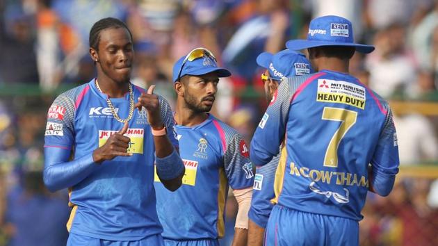 Jofra Archer of the Rajasthan Royals celebrates the wicket in IPL.(Deepak Malik /SPORTZPICS for BCCI)