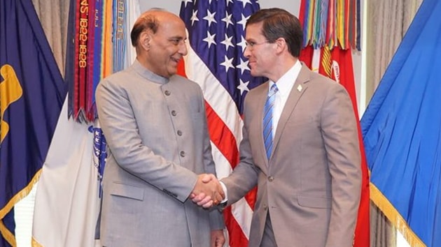 Defence Minister Rajnath Singh meeting US Defence Secretary Mark Esper in Washington on Dec 18, 2019. (Photo @rajnathsingh) Defence Minister Rajnath Singh meeting US Defence Secretary Mark Esper in Washington on Dec 18, 2019. (Photo @rajnathsingh)