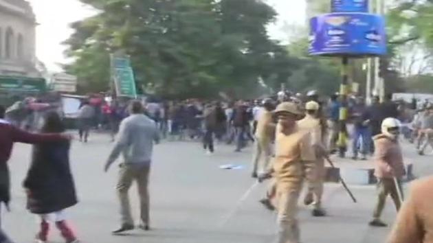 Protest against Citizenship Act turned violent in Lucknow’s Hazratganj. (ANI Photo) Protest against Citizenship Act turned violent in Lucknow’s Hazratganj. (ANI Photo)