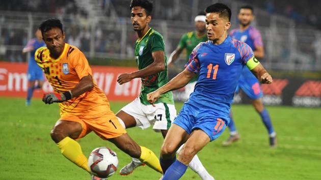 A file photo of Sunil Chhetri (R).(AFP)