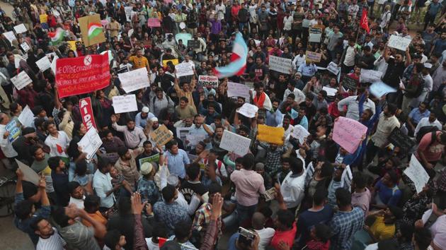 Indian students take part in a protest rally against Citizenship Amendment Act at Osmania University campus in Hyderabad on Tuesday, December 17.(Photo: AP)