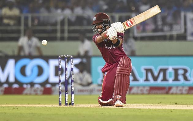 West Indies' batsman Shai Hope plays a shot during the 2nd ODI. (PTI)