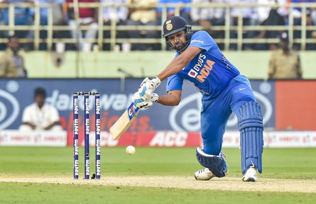 Rohit Sharma plays a shot during the 2nd One Day International cricket match against West Indies. (PTI)