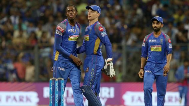 Jofra Archer of the Rajasthan Royals celebrates the wicket in IPL(Faheem Hussain /SPORTZPICS for BCCI)