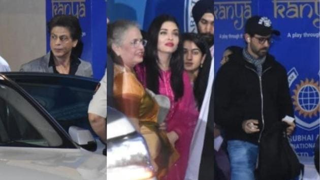 Shah Rukh Khan, Aishwarya Rai with mother Brinda Rai, Hrithik Roshan at Aaradhya’s school function in Mumbai on Friday.