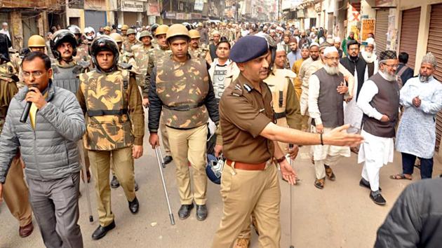 Police personnel patrol a protest march in Varanasi, UP. The situation was peaceful in Varanasi as people protested against CAA after Friday prayers in Nadesar area. They submitted a memorandum addressed to President Ram Nath Kovind against CAA to police officials. At least 3,000 people across the state, including 350 in Lucknow, have been arrested since Thursday night in connection with the violence against the recently amended citizenship law, police officials said. (ANI) Police personnel patrol a protest march in Varanasi, UP. The situation was peaceful in Varanasi as people protested against CAA after Friday prayers in Nadesar area. They submitted a memorandum addressed to President Ram Nath Kovind against CAA to police officials. At least 3,000 people across the state, including 350 in Lucknow, have been arrested since Thursday night in connection with the violence against the recently amended citizenship law, police officials said. (ANI)