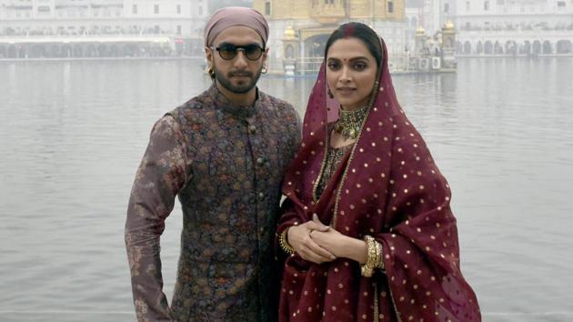Ranveer Singh and Deepika Padukone during their visit to Golden Temple on the occasion of their first wedding anniversary. (Hindustan Times)