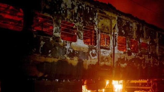 Charred remains of a boggie of a train set on fire by protestors agitating against NRC and CAB in Murshidabad district of West Bengal on December 13.(PTI Photo/File)