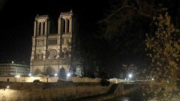 This photo taken on Monday Dec. 16, 2019 shows Notre Dame Cathedral lit up at night, in Paris.(AP)