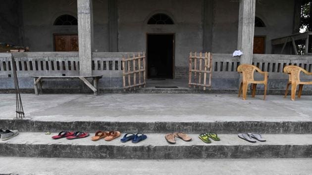 Foot wares are seen on the steps of a mosque during prayers in Barpeta. “Five generations of mine have lived in this village and today I am being told that I am an infiltrator because I am a Muslim,” said Rehman, 50, recently released from internment in Assam in northeast India. (Sajjad Hussain / AFP) Foot wares are seen on the steps of a mosque during prayers in Barpeta. “Five generations of mine have lived in this village and today I am being told that I am an infiltrator because I am a Muslim,” said Rehman, 50, recently released from internment in Assam in northeast India. (Sajjad Hussain / AFP)