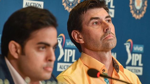 Kolkata: Mumbai Indians (MI) owner Akash Ambani (L) and Chennai Super Kings (CSK) coach Stephen Fleming at an interaction with media(PTI) Kolkata: Mumbai Indians (MI) owner Akash Ambani (L) and Chennai Super Kings (CSK) coach Stephen Fleming at an interaction with media(PTI)