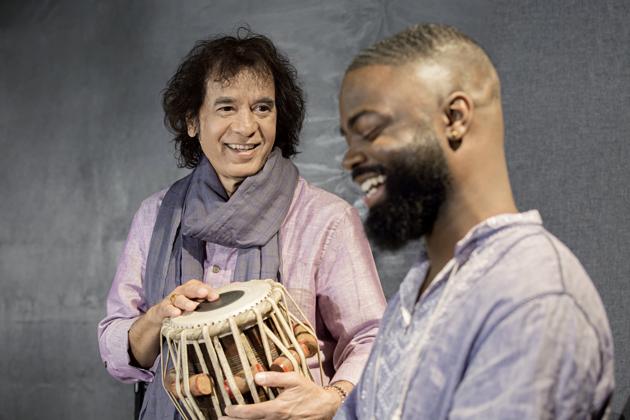 Zakir Hussain and Marcus Gilmore during a work session in New York.