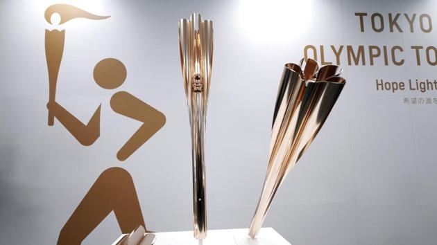In this March 20, 2019, file photo, Olympic torches of the Tokyo 2020 Olympic Games (AP) In this March 20, 2019, file photo, Olympic torches of the Tokyo 2020 Olympic Games (AP)