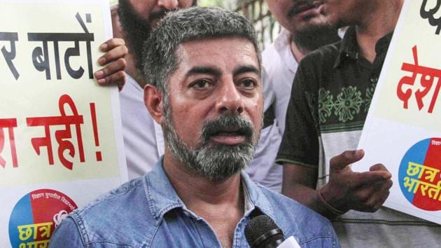 Sushant Singh addresses the media during a rally against the amended Citizenship Act and NRC, at August Kranti Maidan in Mumbai, Thursday, Dec. 19, 2019. (PTI)(PTI) Sushant Singh addresses the media during a rally against the amended Citizenship Act and NRC, at August Kranti Maidan in Mumbai, Thursday, Dec. 19, 2019. (PTI)(PTI)