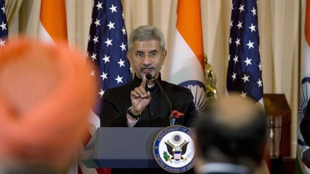External Affairs Minister Dr S Jaishankar speaks during a news conference after a bilateral meeting the US and India at the Department of State in Washington. (AP) External Affairs Minister Dr S Jaishankar speaks during a news conference after a bilateral meeting the US and India at the Department of State in Washington. (AP)