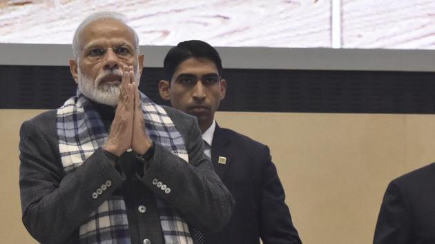 Prime Minister of India Narendra Modi along with ASSOCHAM President Balkrishan Goenka are seen during ASSOCHAM annual conference 'New India: Aspiring $5 Trillion Economy', at Vigyan Bhawan, in New Delhi. (Sonu Mehta/HT PHOTO) Prime Minister of India Narendra Modi along with ASSOCHAM President Balkrishan Goenka are seen during ASSOCHAM annual conference 'New India: Aspiring $5 Trillion Economy', at Vigyan Bhawan, in New Delhi. (Sonu Mehta/HT PHOTO)