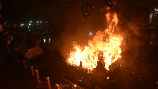 A car seen burning after being set on fire by protestors during a protest against Citizenship Amendment Act, at Daryaganj, in New Delhi, India, on Friday, December 20, 2019. (Biplov Bhuyan/HT PHOTO) A car seen burning after being set on fire by protestors during a protest against Citizenship Amendment Act, at Daryaganj, in New Delhi, India, on Friday, December 20, 2019. (Biplov Bhuyan/HT PHOTO)