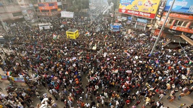 Protesters block the road during Bihar Bandh in Patna. Disquiet has been growing about the law, which was passed by parliament on December 11 and gives people from persecuted minorities from three neighbouring countries an easier path to citizenship -- but not if they are Muslim. Critics say the law discriminates against Muslims and is part of Prime Minister Narendra Modi’s Hindu-nationalist agenda, a claim his political party has denied. (Santosh Kumar / HT Photo)
