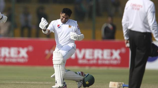 Pakistan's Abid Ali, center, celebrates his century against Sri Lanka during the third day of the second Test cricket match at National Stadium in Karachi, Pakistan, Saturday, Dec. 21, 2019. (AP) Pakistan's Abid Ali, center, celebrates his century against Sri Lanka during the third day of the second Test cricket match at National Stadium in Karachi, Pakistan, Saturday, Dec. 21, 2019. (AP)