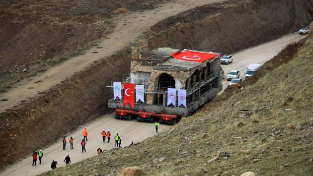Er Rizk Mosque from the 15th century is transported from the ancient town of Hasankeyf by the Tigris river, which will be significantly submerged by the Ilisu dam, to the new Hasankeyf in southeastern Turkey. (Sertac Kayar / REUTERS) Er Rizk Mosque from the 15th century is transported from the ancient town of Hasankeyf by the Tigris river, which will be significantly submerged by the Ilisu dam, to the new Hasankeyf in southeastern Turkey. (Sertac Kayar / REUTERS)