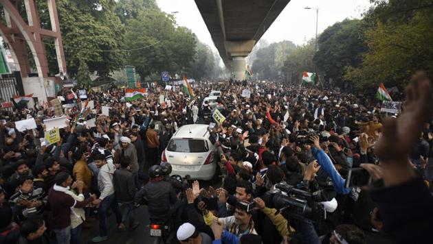 People took out to streets in large numbers to protest against the new citizenship law, which was recently passed in both houses of the parliament, at Jamia Millia Islamia University, in New Delhi, India, on Friday, December 20, 2019. (Burhaan Kinu/ Hindustan Times photo) People took out to streets in large numbers to protest against the new citizenship law, which was recently passed in both houses of the parliament, at Jamia Millia Islamia University, in New Delhi, India, on Friday, December 20, 2019. (Burhaan Kinu/ Hindustan Times photo)