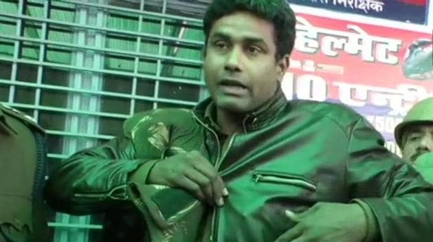 Kumar, a police constable in Uttar Pradesh’s Firozabad, had a narrow escape on Saturday. (ANI file photo) Kumar, a police constable in Uttar Pradesh’s Firozabad, had a narrow escape on Saturday. (ANI file photo)