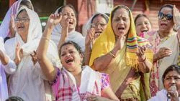 Women take part in a protest demonstration against the Citizenship Amendement Act (CAA), Sivasagar, Assam, December 18, 2019.(PTI)