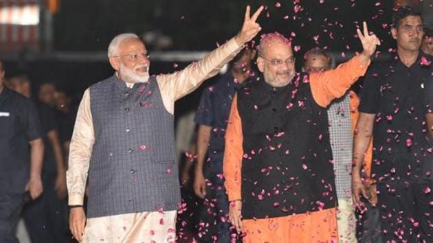 Prime Minister Narendra Modi with home minister Amit Shah(Arvind Yadav/HT PHOTO)