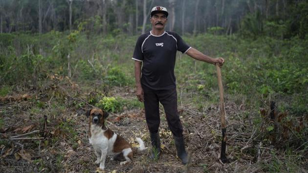 Valmir Lima de Souza on his manioc plantation at the Curua-Una region. The 60-year-old small farmer says people have tried to buy his property, telling him that he has already raised his family and deserves to take a rest. "Man, I am already resting, because I didn't have water and light here, and now I have water and light and I am resting in my piece of land where I'm gonna stay. Making abundance, growing what I want to plant," he said. (Leo Correa / AP)