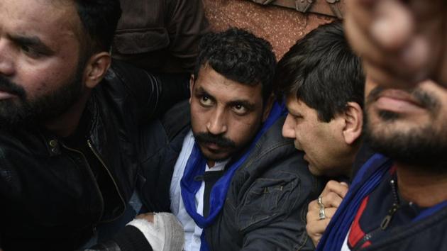 Bhim Army chief Chandrashekhar Azad during a protest against CAA, at Jama Masjid, in New Delhi. (Biplov Bhuyan/HT PHOTO) Bhim Army chief Chandrashekhar Azad during a protest against CAA, at Jama Masjid, in New Delhi. (Biplov Bhuyan/HT PHOTO)