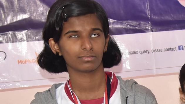 Sixteen-year-old Sayali Shitole from Poona School and Home for Blind Girls clinched the under-16 top spot and the second spot in open category in the National School Chess Championship for the blind. (HT/PHOTO) Sixteen-year-old Sayali Shitole from Poona School and Home for Blind Girls clinched the under-16 top spot and the second spot in open category in the National School Chess Championship for the blind. (HT/PHOTO)