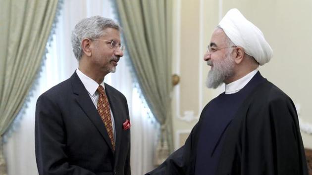Iranian President Hassan Rouhani, right, welcomes Indian Foreign Minister Subrahmanyam Jaishankar for their meeting in Tehran, Iran. (PTI/AP) Iranian President Hassan Rouhani, right, welcomes Indian Foreign Minister Subrahmanyam Jaishankar for their meeting in Tehran, Iran. (PTI/AP)
