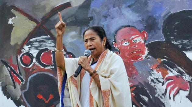 West Bengal Chief Minister and Trinamool Congress Supremo Mamata Banerjee addresses during a rally against NRC and Citizen Amendment Act (CAA), in Kolkata. (PTI) West Bengal Chief Minister and Trinamool Congress Supremo Mamata Banerjee addresses during a rally against NRC and Citizen Amendment Act (CAA), in Kolkata. (PTI)