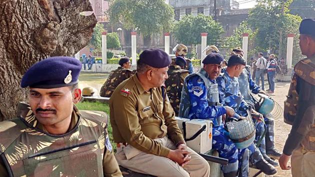 Security forces keeping a strict vigil at a polling station during the fifth phase of the Jharkhand Assembly Election in Santhal on Friday. (Photo: ANI) Security forces keeping a strict vigil at a polling station during the fifth phase of the Jharkhand Assembly Election in Santhal on Friday. (Photo: ANI)